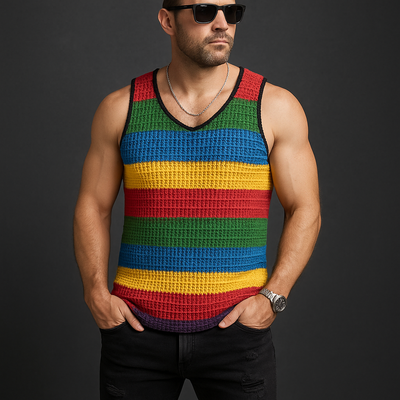 Miguel | Men'S Summer Fashion Colorful Striped Knitted Sleeveless Tank Top
