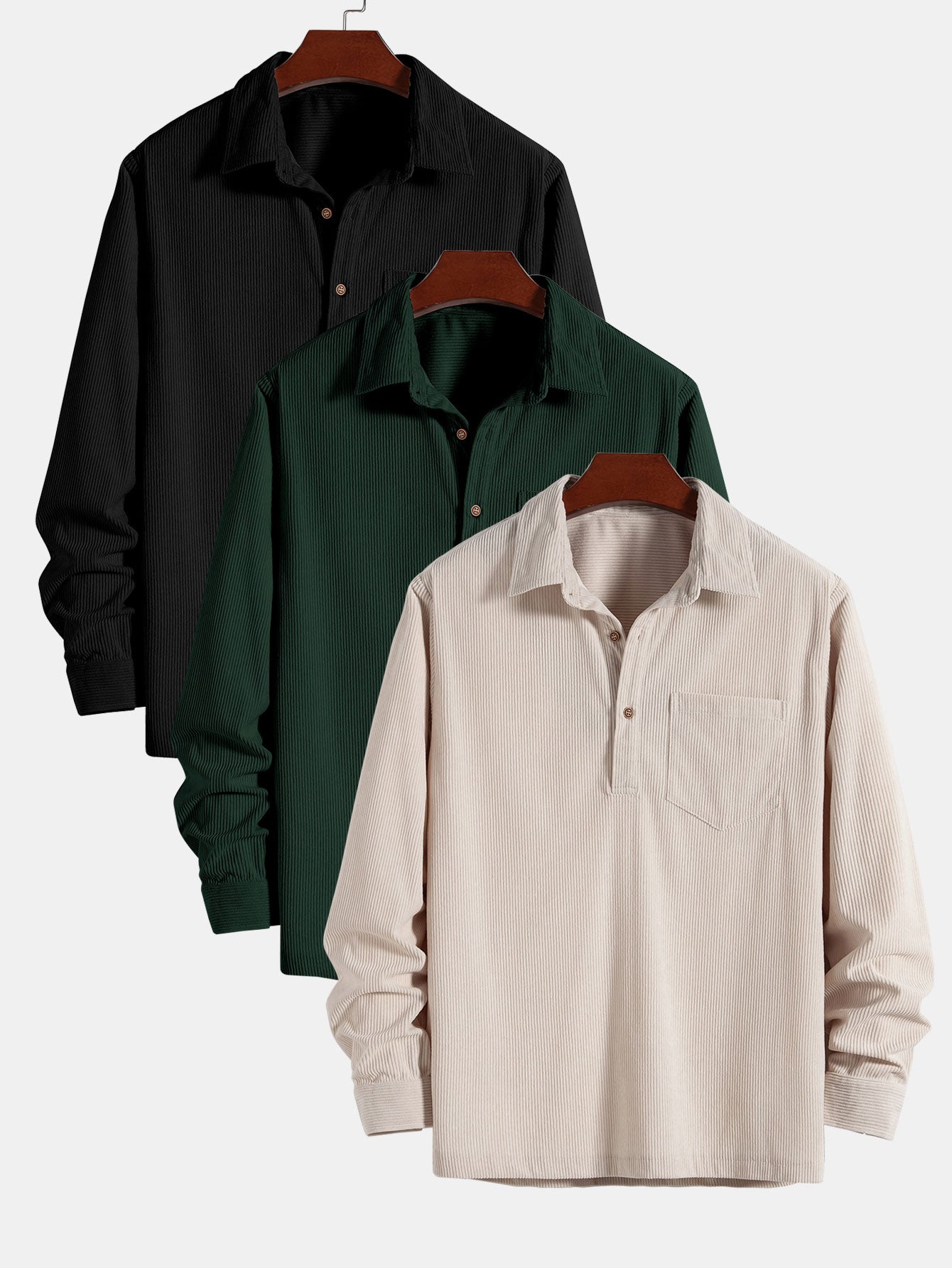 Ancel® | 3 Pieces Long Sleeve Polo Neck Corduroy Shirt