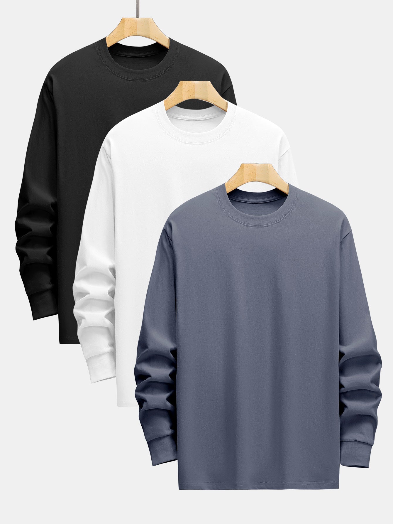 Adelard® | 3 Pieces Basic Long Sleeve Heavy Weight T-Shirts