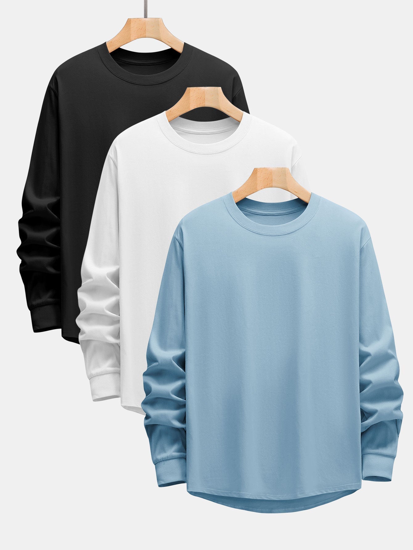Adeimantos® | 3 Pieces Basic Long Sleeve Heavy Weight Arc Hem T-Shirts