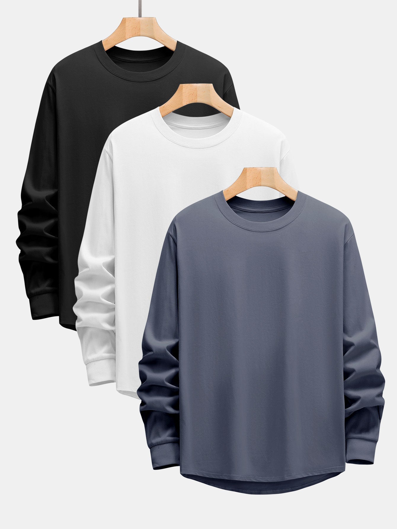 Adeimantos® | 3 Pieces Basic Long Sleeve Heavy Weight Arc Hem T-Shirts