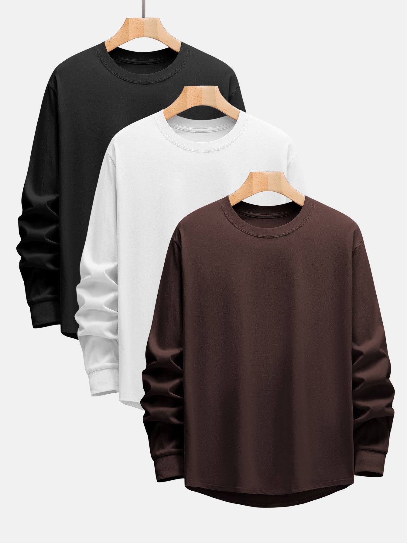 Adeimantos® | 3 Pieces Basic Long Sleeve Heavy Weight Arc Hem T-Shirts