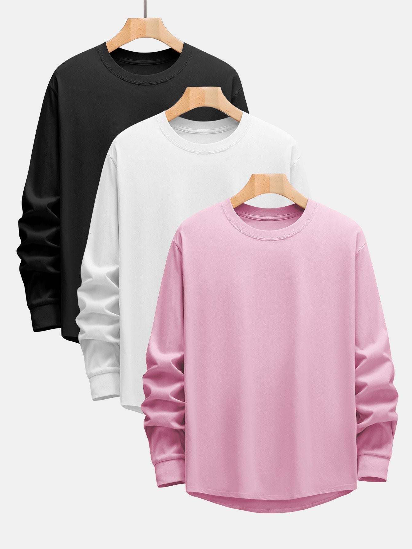 Adeimantos® | 3 Pieces Basic Long Sleeve Heavy Weight Arc Hem T-Shirts