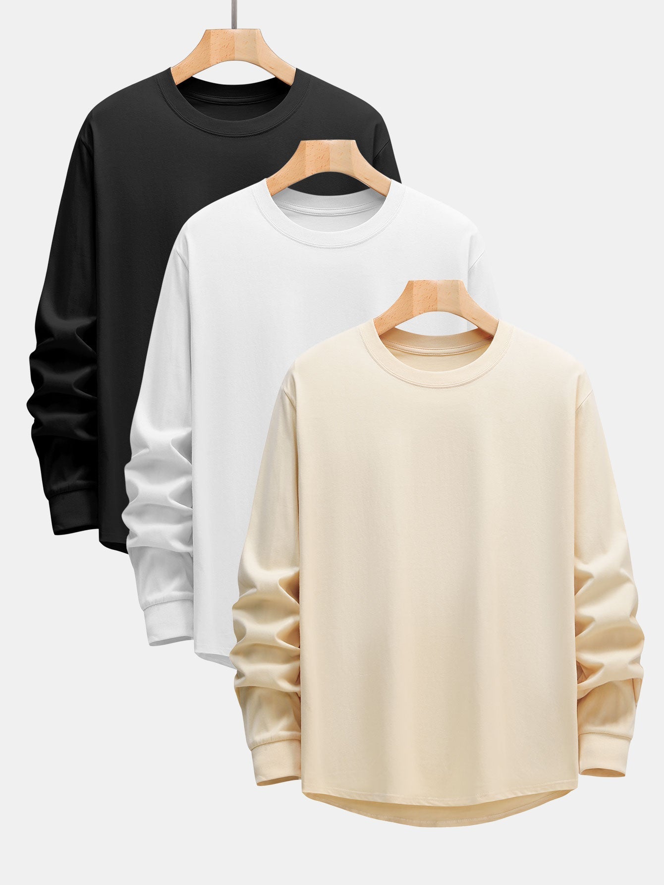 Adeimantos® | 3 Pieces Basic Long Sleeve Heavy Weight Arc Hem T-Shirts
