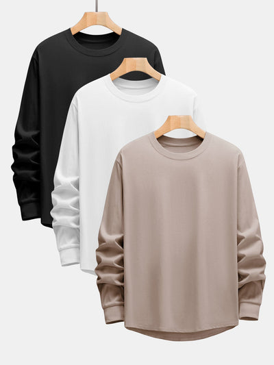Adeimantos® | 3 Pieces Basic Long Sleeve Heavy Weight Arc Hem T-Shirts