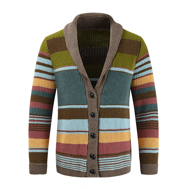 Men's Colorblock Lapel Sweater Jacket