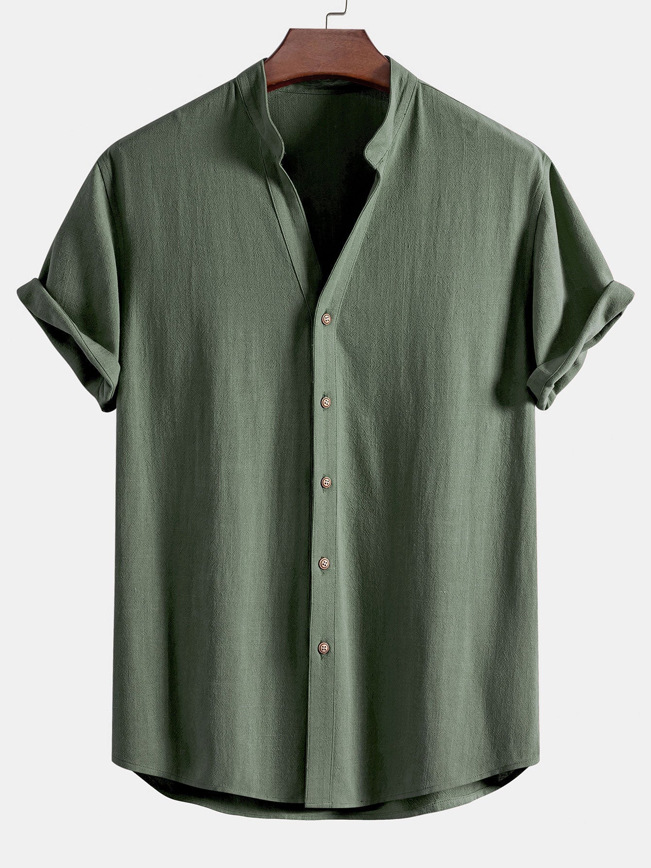 Doroteo® | Short Sleeve V Neck Linen Rayon Blend Shirt & Wrinkle Textured Straight Leg Pants