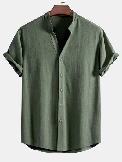 Doroteo® | Short Sleeve V Neck Linen Rayon Blend Shirt & Wrinkle Textured Straight Leg Pants