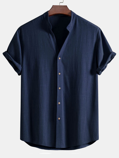Doroteo® | Short Sleeve V Neck Linen Rayon Blend Shirt & Wrinkle Textured Straight Leg Pants