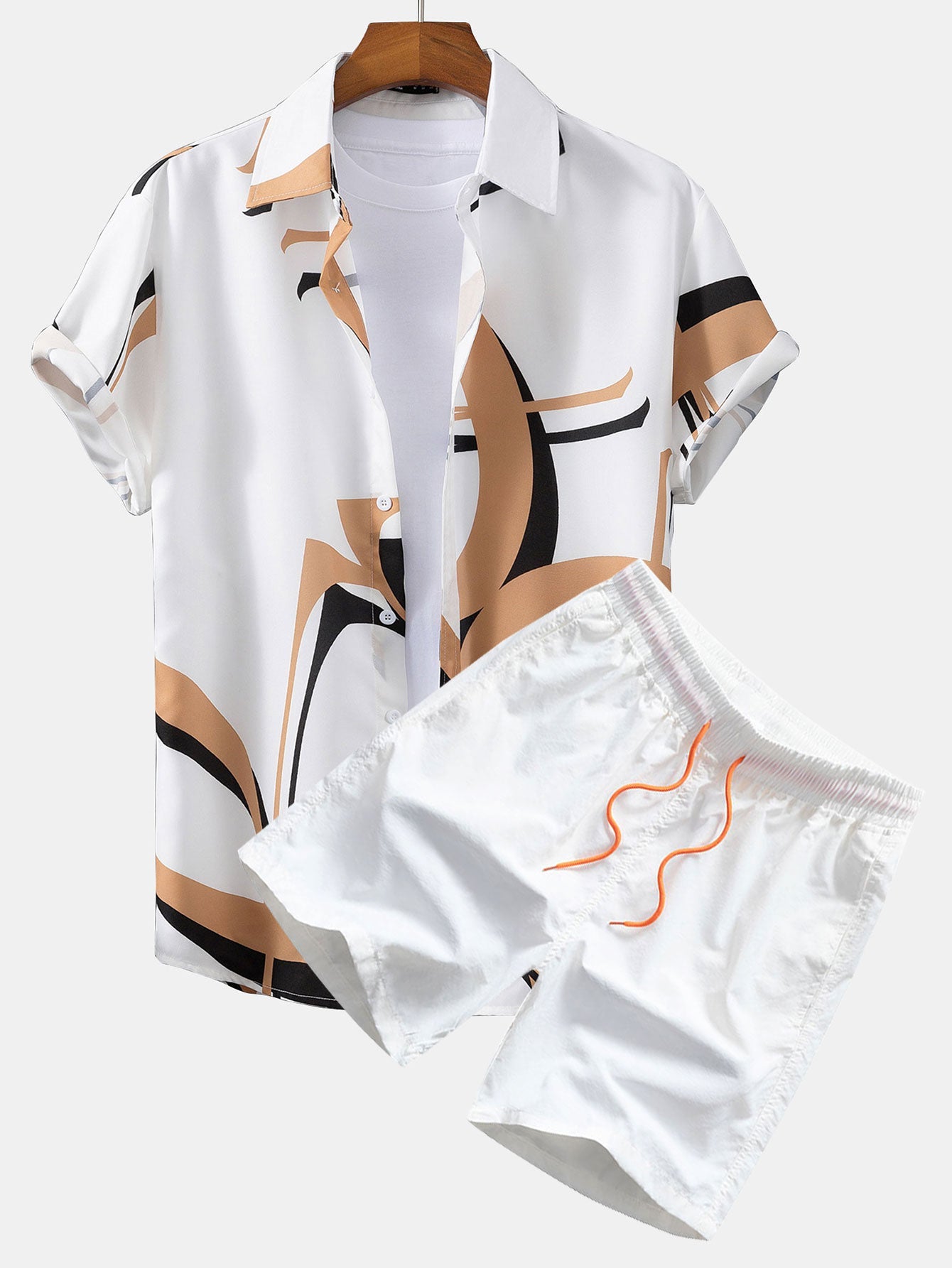 Tony® | Abstract Print Button Up Shirt #Random Pattern Design# & Swim Shorts