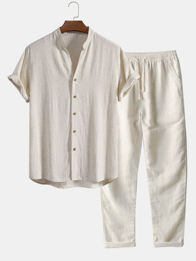 Adam® | V Neck Linen Rayon Blend Shirt & Straight Leg Linen Pants