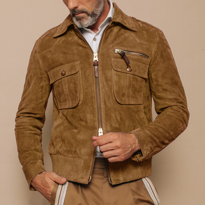 Besart® | Men's Retro Lapel Zipper Breast Pocket Suede Jacket 01953047Z
