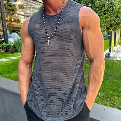 Taylor | Men'S Solid Knit Mesh Crew Neck Tank Top