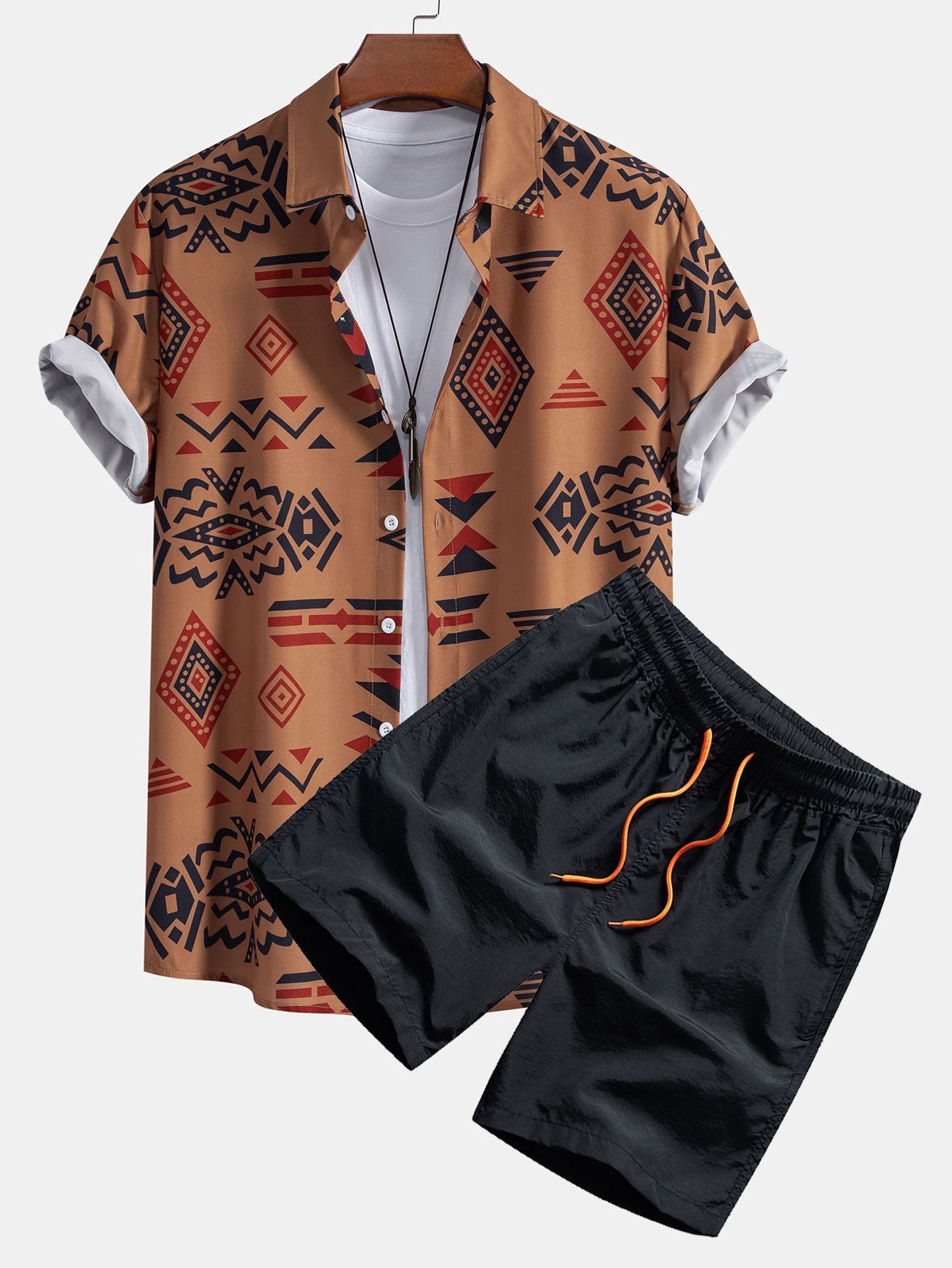 Hermes® | Aztec Geometric Print Shirt & Swim Shorts