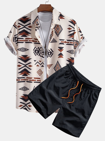 Hermes® | Aztec Geometric Print Shirt & Swim Shorts