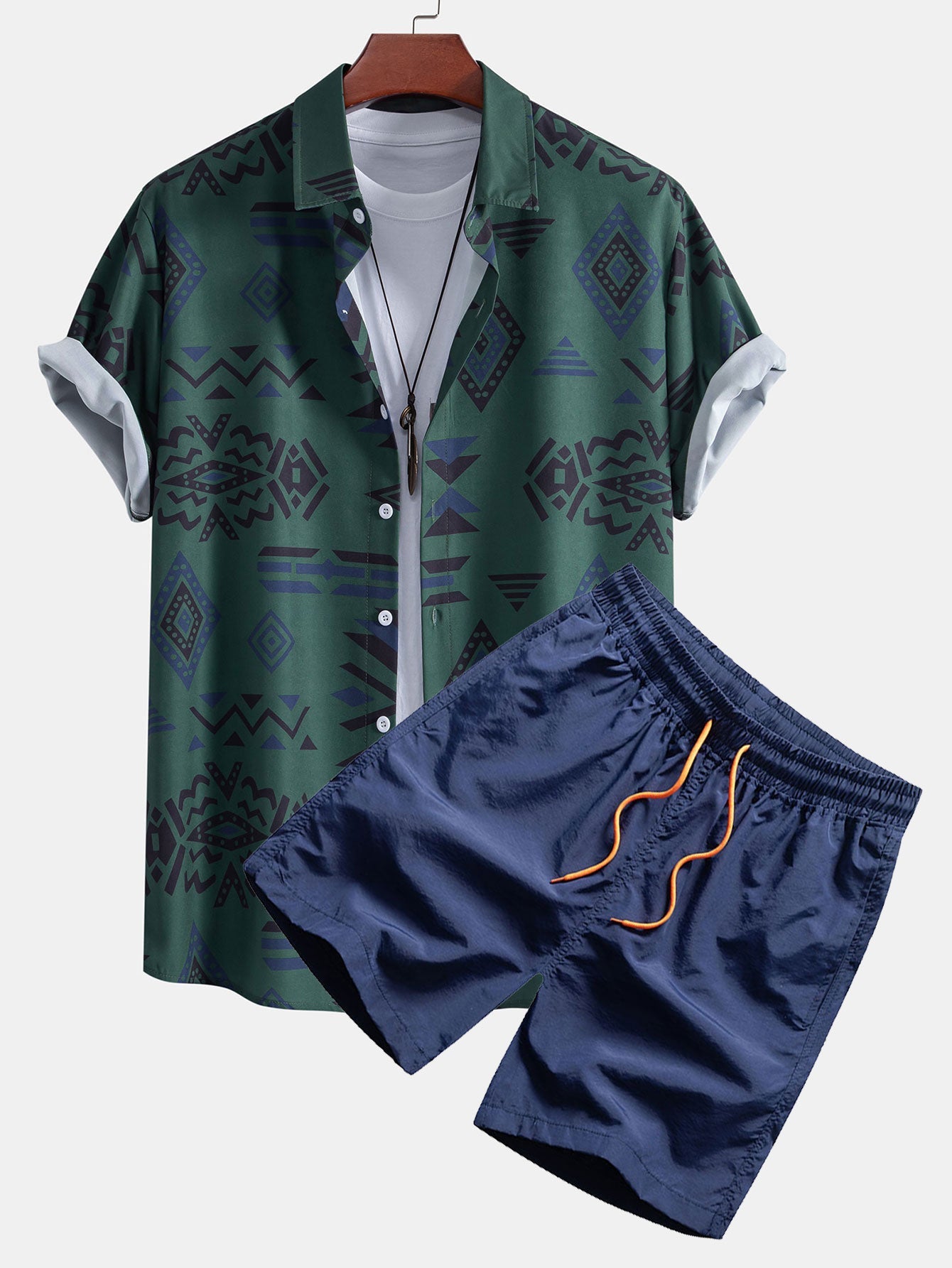 Hermes® | Aztec Geometric Print Shirt & Swim Shorts