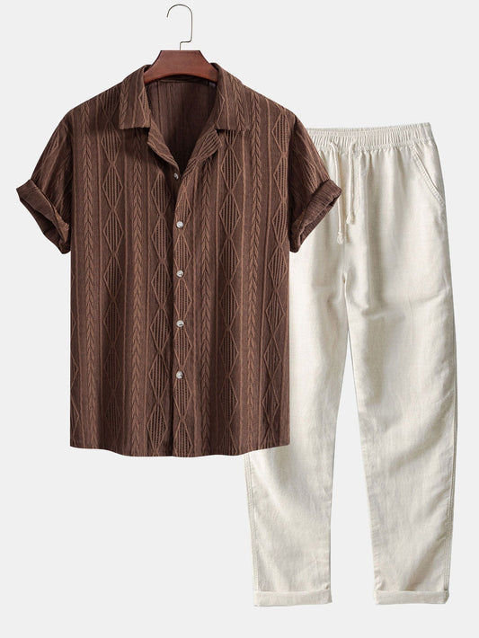 Joss® | Cuban Geometric Jacquard Shirt & Straight Linen Pants