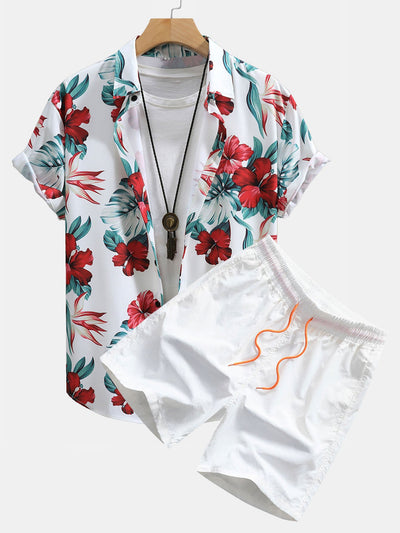 Leo® | Tropical Floral Print Button Up Shirt & Swim Shorts