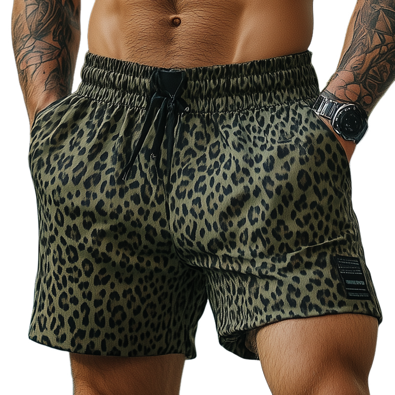 Curtis | Men'S Casual Leopard Print Elastic Waist Sports Shorts