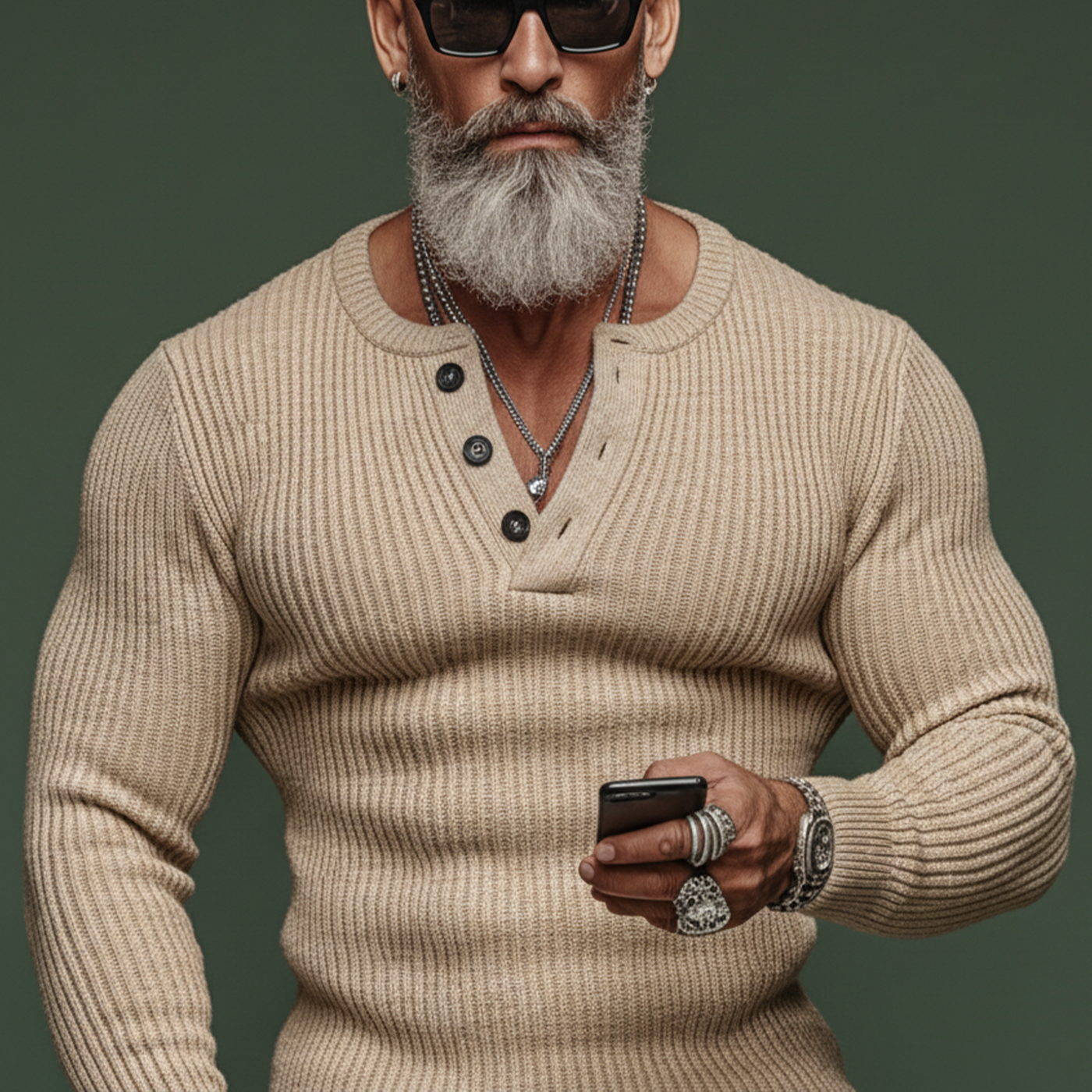 Men's Classic Casal gh Style Henley Collar SliFit Sweater