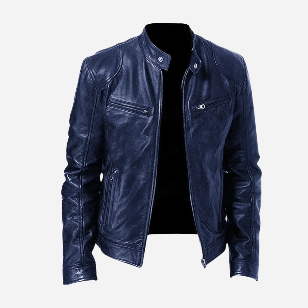 Fidelio | Casual leather jacket with zipper and stand-up collar
