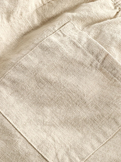 Ahab® | Linen And Rayon Blend Stand Collar Shirt & Linen Cotton Blend Drawstring Shorts