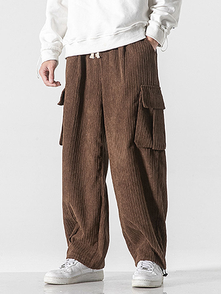 Laudelino® | Relaxed Fit Drawcord Hem Corduroy Cargo Pants