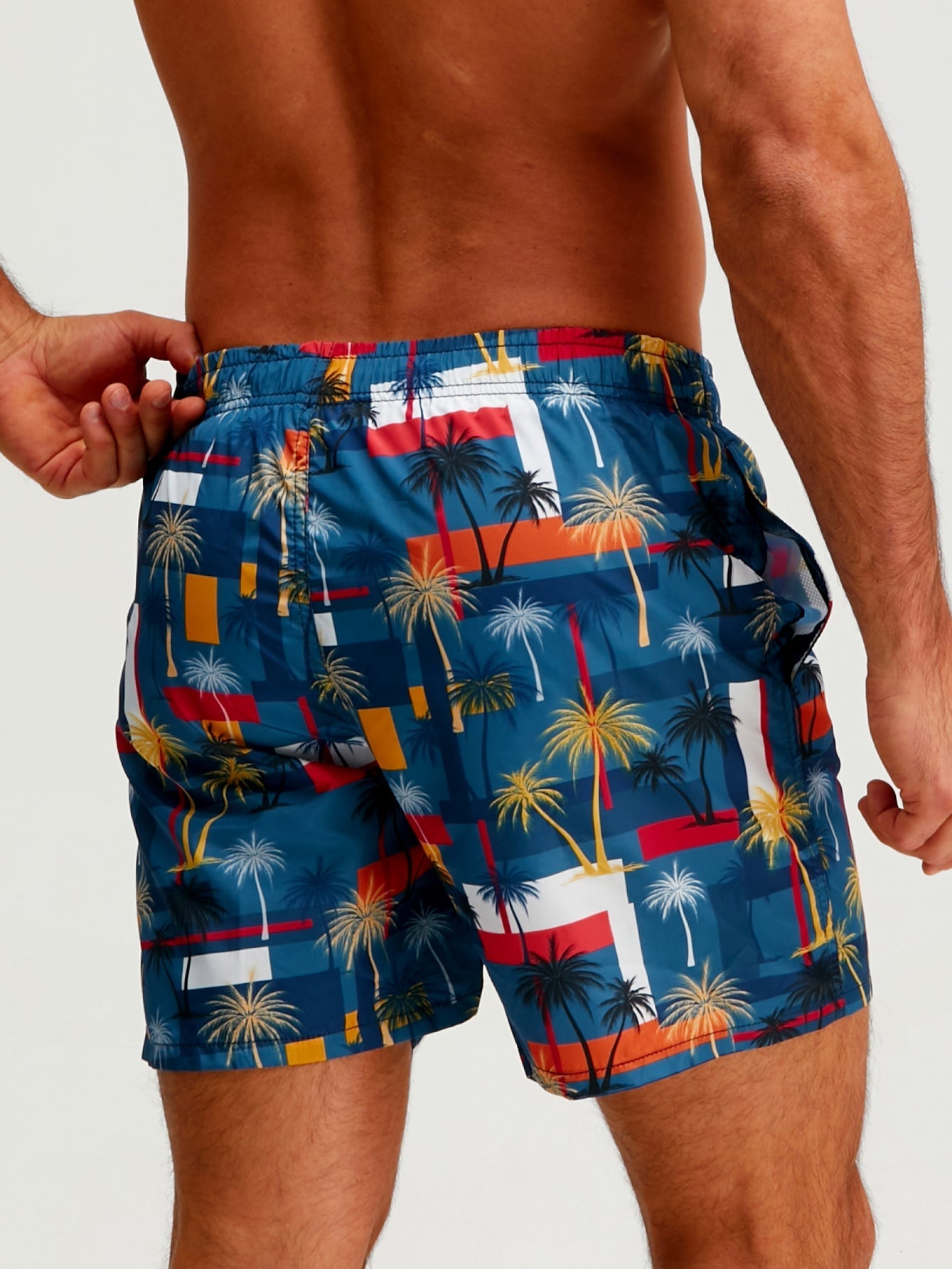Bráulio® | Palm Tree Color Block Print Swim Shorts