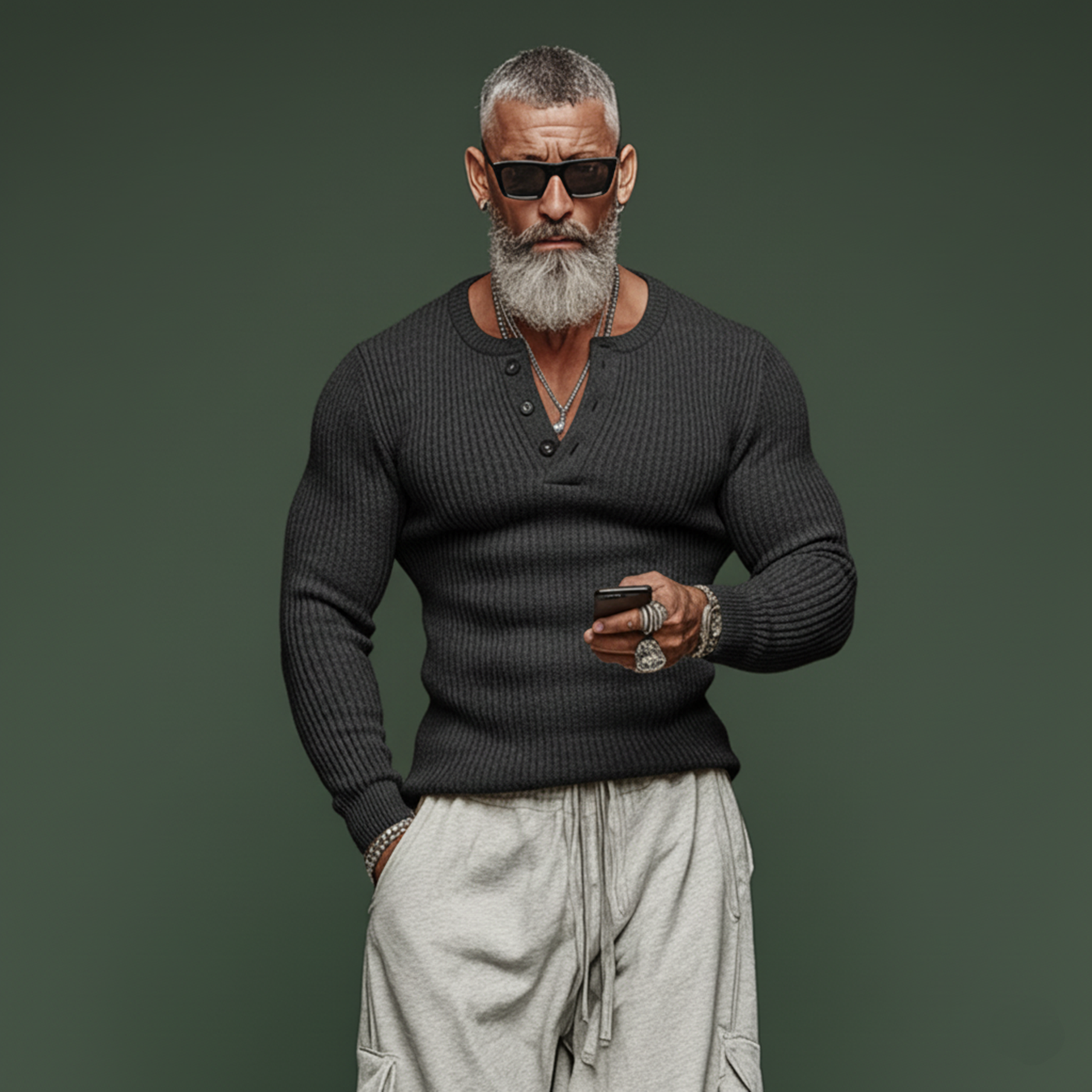 Men's Classic Casal gh Style Henley Collar SliFit Sweater