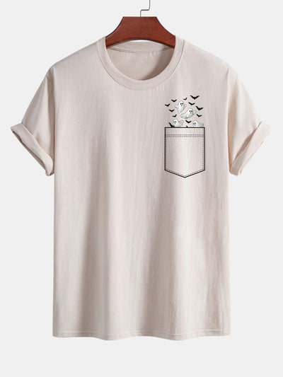 Barnaby® | Regular Fit Pocket Bat Ghost Print Cotton T-Shirt