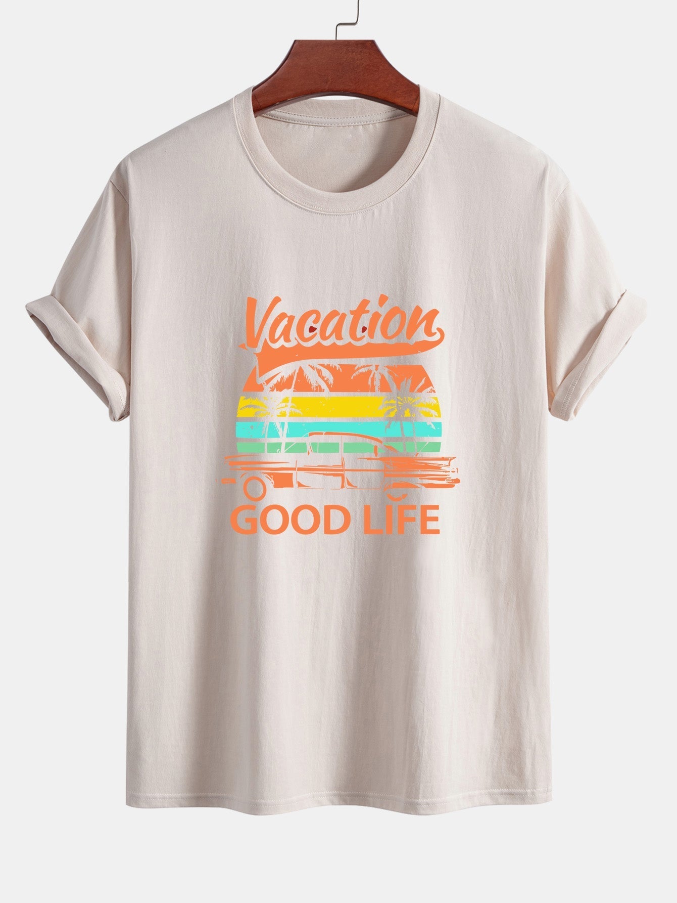 Heladio® | Good Life On Vacation Print Cotton T-Shirt
