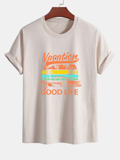 Heladio® | Good Life On Vacation Print Cotton T-Shirt
