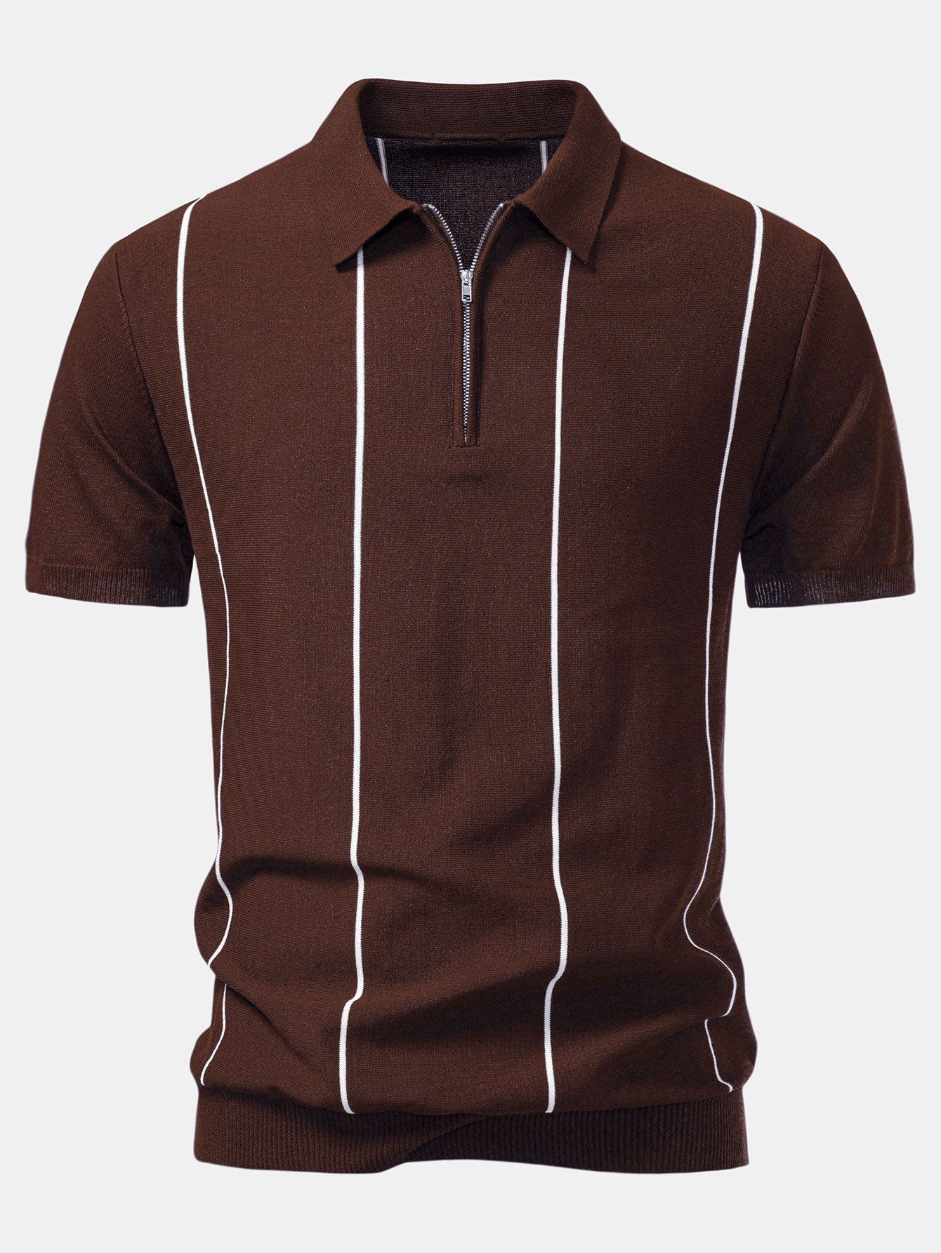 David | Stripe Zip Up Knitted Polo Shirt