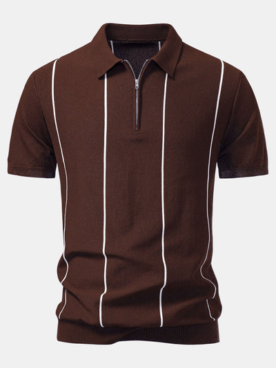 David | Stripe Zip Up Knitted Polo Shirt