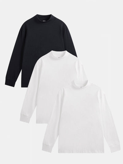 Adelelmo® | 3 Pieces Basic Long Sleeve Mock Neck T-Shirt
