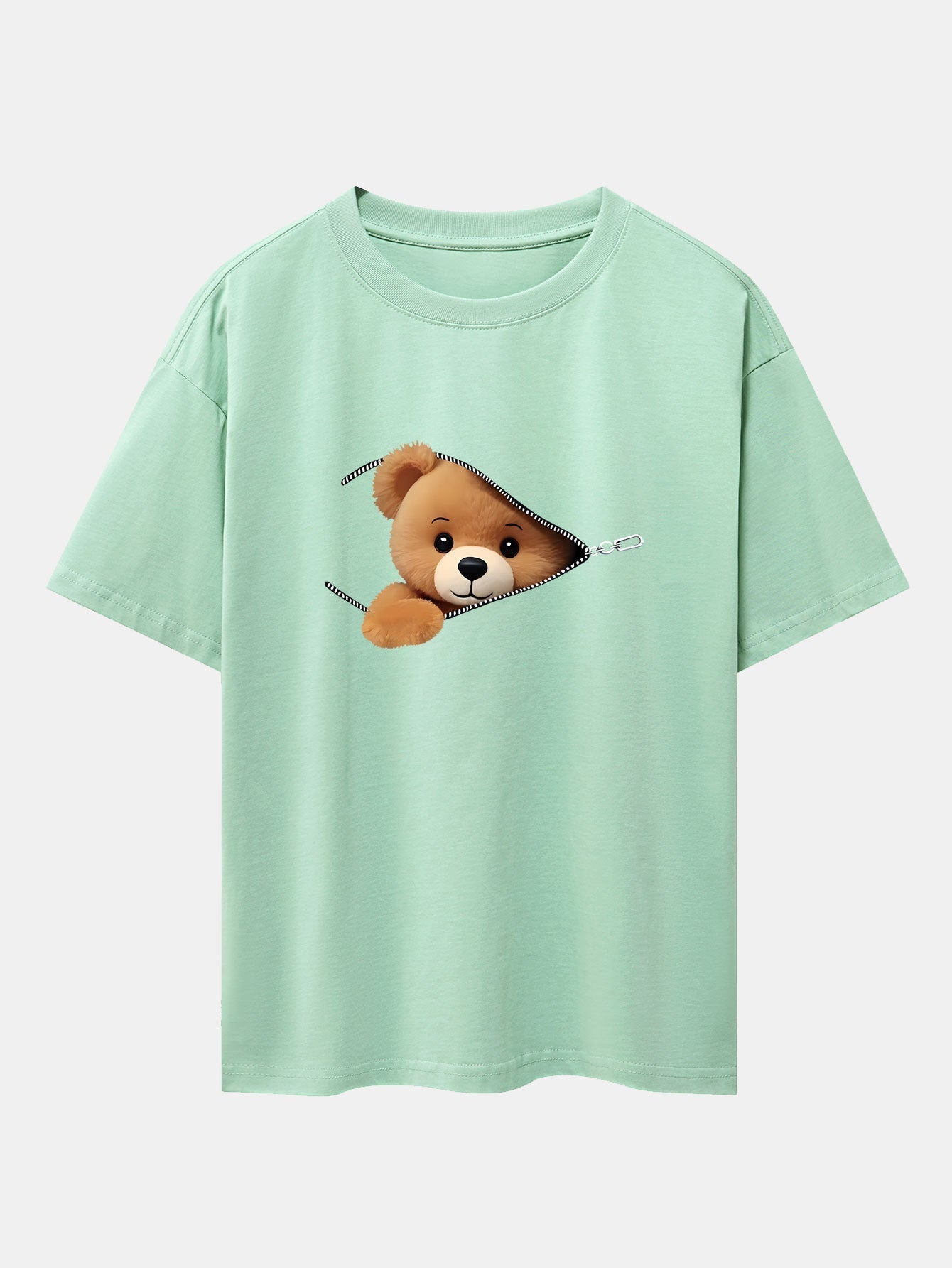 Gumersindo® | Zipper Bear Print Drop Shoulder Oversize T-Shirt