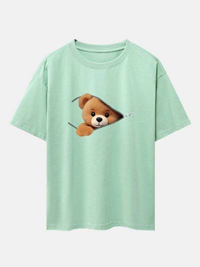 Gumersindo® | Zipper Bear Print Drop Shoulder Oversize T-Shirt