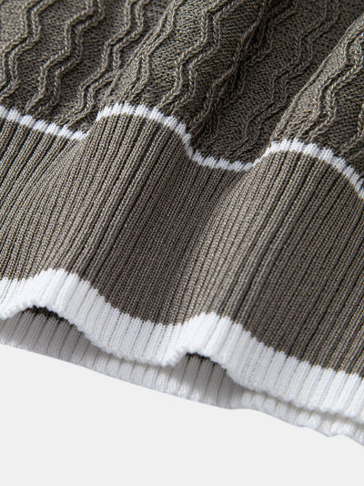 Jackson | Wave Jacquard Zip Up Knitted Polo Shirt