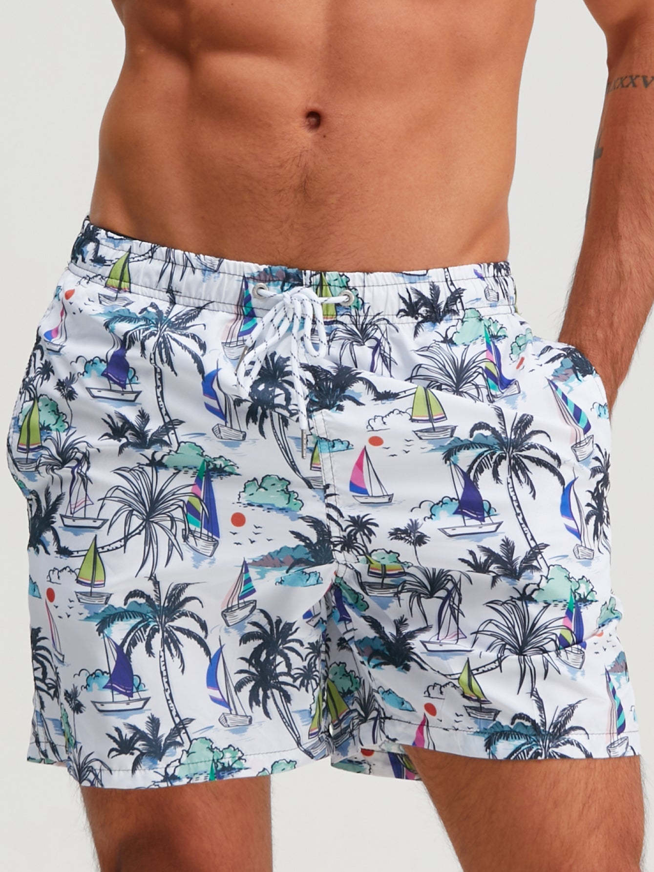 Bernardo® | Palm Tree Sailboat Print Swim Shorts