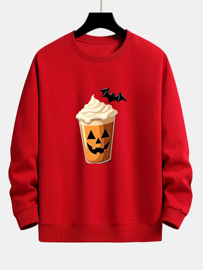 Celestino® | Halloween Pumpkin Drink Print Relax Fit Sweatshirt