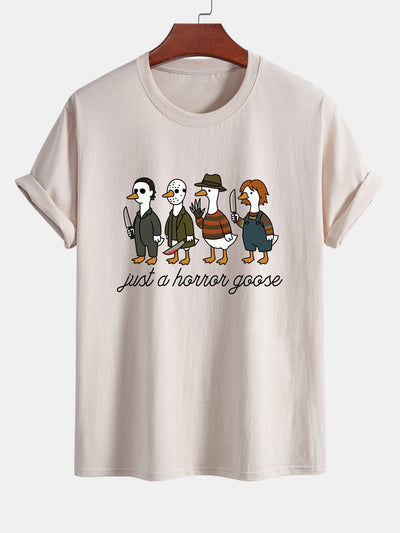 Jaber® | Regular Fit Halloween Horror Goose Print Cotton T-Shirt