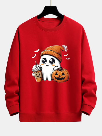 Carmelo® | Halloween Ghost Coffee Pumpkin Print Relax Fit Sweatshirt