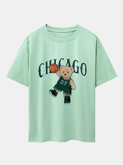 Erico® | Chicago Basketball Bear Print Drop Shoulder Oversize T-Shirt