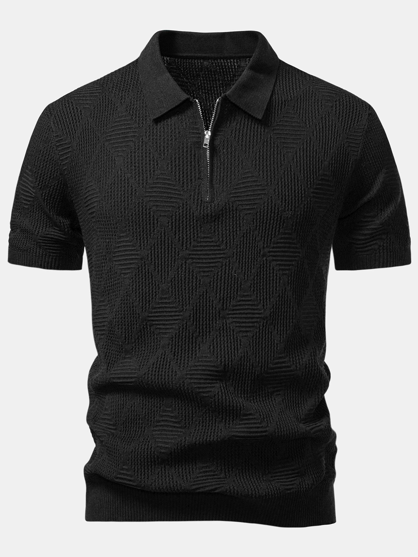 Aiden | Rhombus Textured Zip Up Knitted Polo Shirt