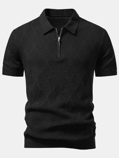 Aiden | Rhombus Textured Zip Up Knitted Polo Shirt