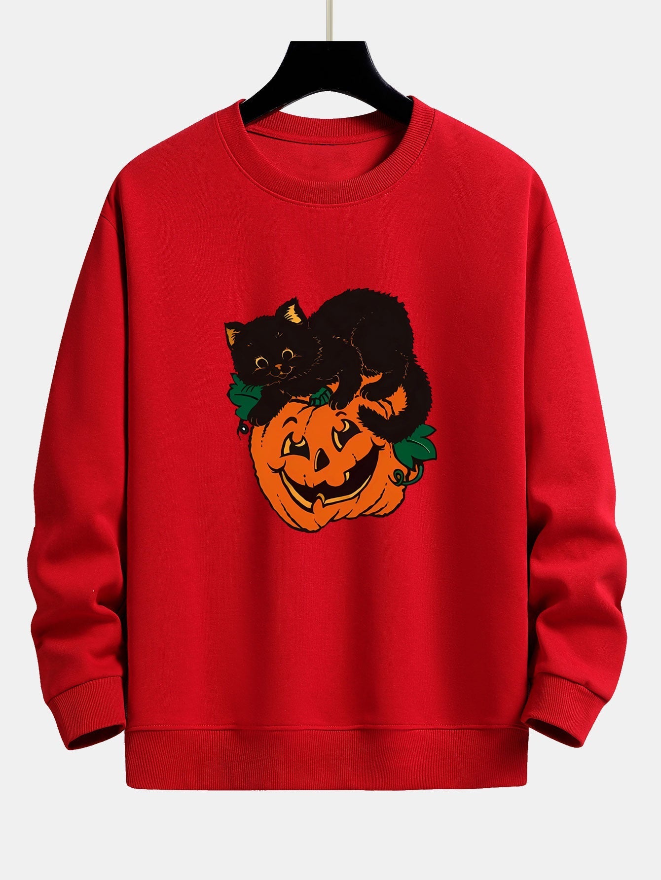 Benicio® | Pumpkin Black Cat Print Relax Fit Sweatshirt