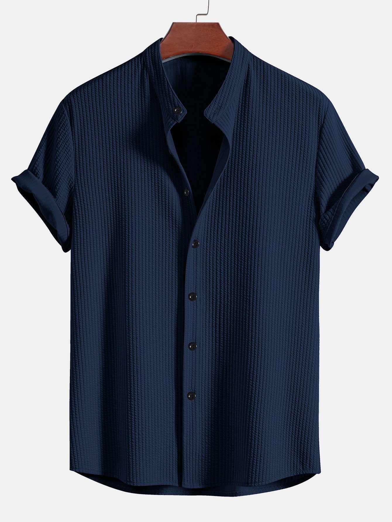 Alceo® | Muscle Fit Ribbed Stand Collar Shirt