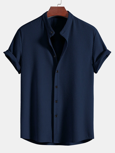 Alceo® | Muscle Fit Ribbed Stand Collar Shirt