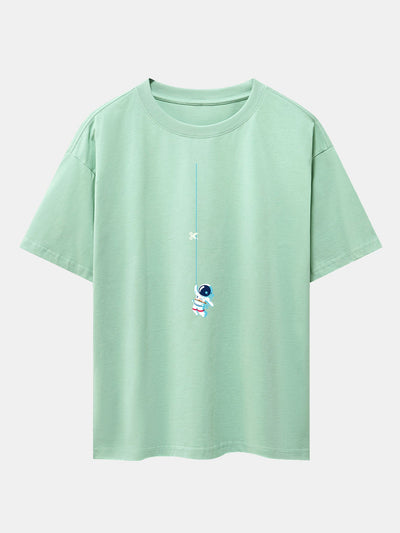 Kevin® | Astronaut On A Rope Print Drop Shoulder Oversize T-Shirt