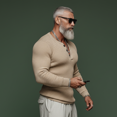 Men's Classic Casal gh Style Henley Collar SliFit Sweater